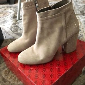 Tan booties embellished back